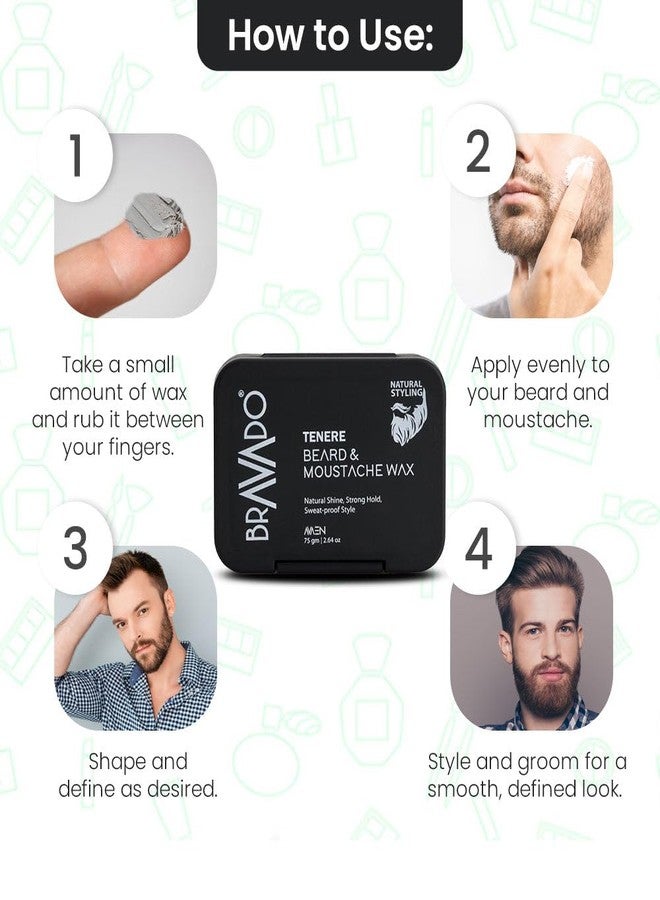 برافادو شمع براڤادو تينيري للحية والشارب للرجال | تثبيت قوي لتصفيف اللحية وتحديد شكلها والسيطرة على الشعر المتطاير | مزيج مرطب طبيعي | شمع غير دهني للعناية بالشعر | 75 غرام (عبوة من 4 قطع) - Image 4